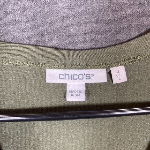 Chicos Olive Green V-Neck Short Sleeve Shirt Pima Cotton & Modal  Womens Size L - Picture 5 of 9